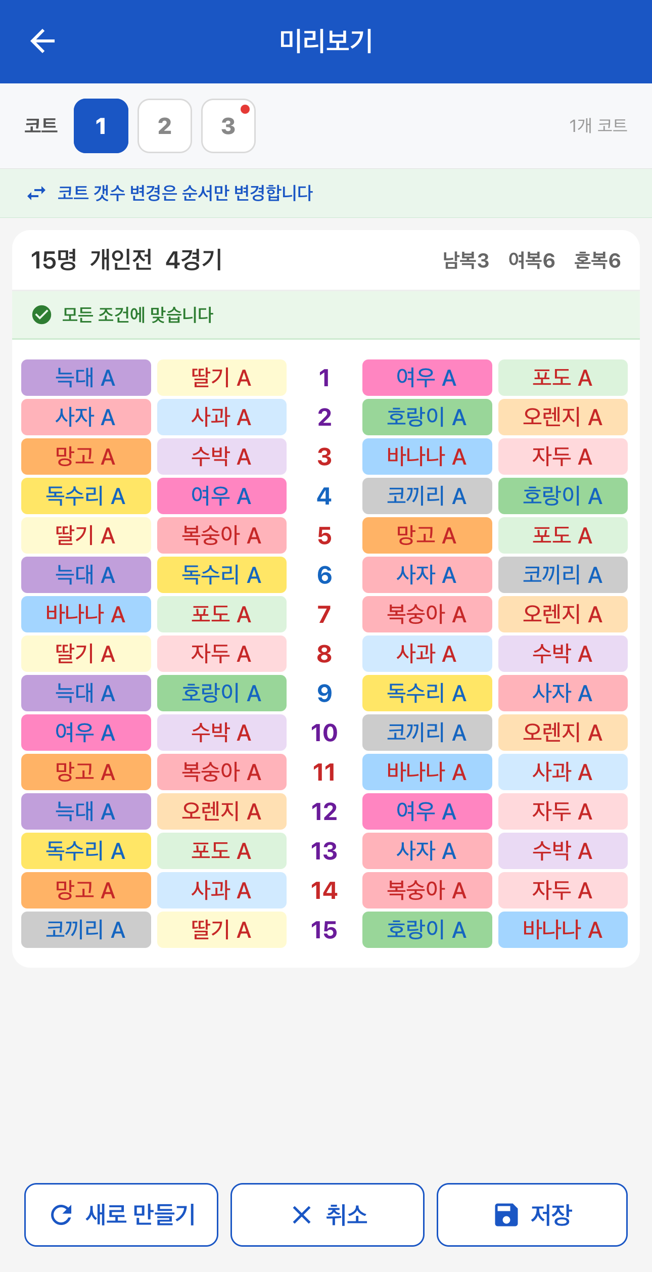 완성된 대진표를 미리 확인한다